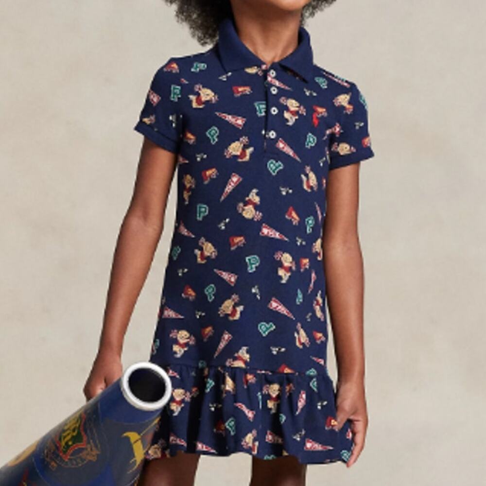 Polo ralph lauren girls Polo bear print tennis dress w ruffled hem cheerleader